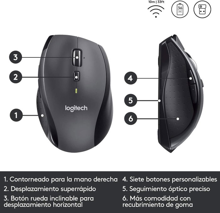Logitech Marathon M705 Ratón Inalámbrico Carbón vegetal Logitech Marathon M705 Ratón Inalámbrico Carbón vegetal